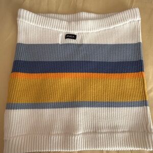 RVCA White Ribbed Mini Skirt with Blue and Yellow Stripes